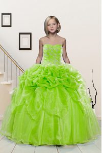 Pick Ups Floor Length Yellow Green Glitz Pageant Dress Sweetheart Sleeveless Lace Up