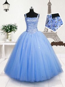 Amazing Sleeveless Lace Up Floor Length Beading and Sequins Pageant Gowns For Girls