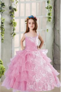 Lilac Sleeveless Lace and Ruffled Layers Floor Length Child Pageant Dress