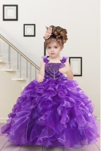 Enchanting Purple Lace Up Winning Pageant Gowns Beading and Ruffles Sleeveless Floor Length