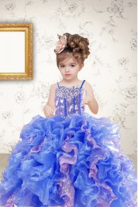 Sequins Spaghetti Straps Sleeveless Lace Up Pageant Dresses Multi-color Organza