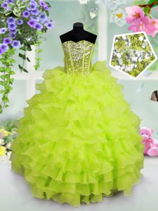 Sleeveless Lace Up Floor Length Ruffled Layers and Sequins Pageant Dress for Teens