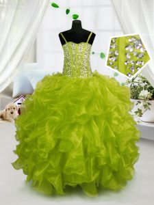 Enchanting Yellow Green Sleeveless Beading and Ruffles Floor Length Pageant Dress Wholesale