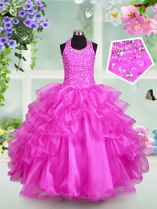 Charming Halter Top Sleeveless Beading and Ruffled Layers Lace Up Pageant Dress for Teens