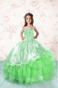 Floor Length Lace Up Pageant Dress for Girls for Party and Wedding Party with Embroidery and Ruffled Layers
