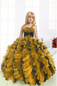 Multi-color Lace Up Pageant Dresses Beading and Ruffles Sleeveless Floor Length