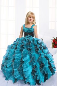 Elegant Organza Sleeveless Floor Length Pageant Dress for Girls and Beading and Ruffles