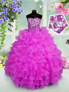 Lilac Lace Up Pageant Dress Wholesale Ruffled Layers and Sequins Sleeveless Floor Length