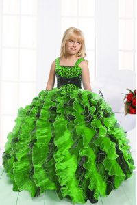 Customized Mermaid Straps Lace Up Beading and Ruffles Pageant Dress Wholesale Sleeveless