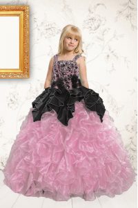 Organza Sleeveless Floor Length Glitz Pageant Dress and Beading and Ruffles