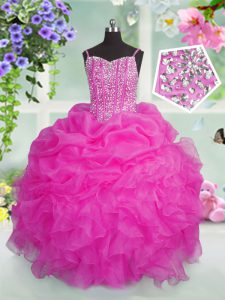 Pick Ups Ball Gowns Pageant Dress Wholesale Baby Pink Spaghetti Straps Organza Sleeveless Floor Length Lace Up