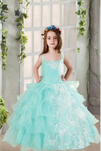 High Quality Sleeveless Lace and Ruffled Layers Lace Up Little Girls Pageant Dress