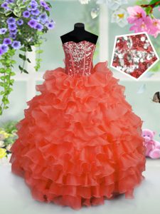 Excellent Sleeveless Lace Up Floor Length Ruffled Layers and Sequins Pageant Dress for Teens