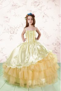 Elegant Ruffled Floor Length Ball Gowns Sleeveless Orange Pageant Dresses Lace Up