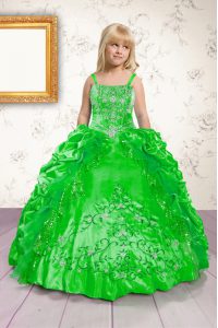 Dramatic Sleeveless Lace Up Floor Length Beading and Appliques and Pick Ups Pageant Dress for Girls