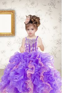 Sequins Multi-color Sleeveless Organza Lace Up Pageant Dress for Teens for Military Ball and Sweet 16 and Quinceanera