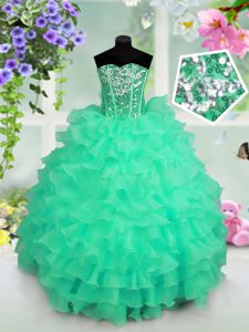 Super Sweetheart Sleeveless Organza Girls Pageant Dresses Ruffled Layers and Sequins Lace Up