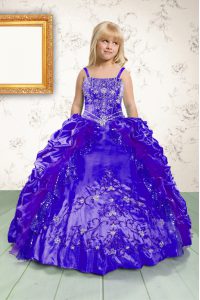 Inexpensive Sleeveless Lace Up Floor Length Beading and Appliques and Pick Ups Pageant Gowns For Girls