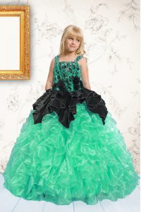 New Style Apple Green Child Pageant Dress Party and Wedding Party and For with Beading and Pick Ups Straps Sleeveless Lace Up