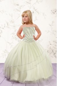 Custom Designed Floor Length Apple Green Girls Pageant Dresses Tulle Sleeveless Beading