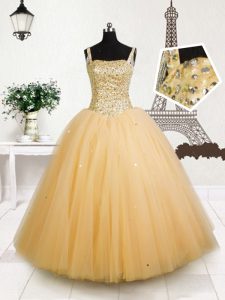 Fantastic Orange Straps Lace Up Beading and Sequins Pageant Dress Sleeveless
