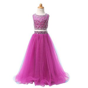 Scoop Sleeveless Beading Zipper Winning Pageant Gowns