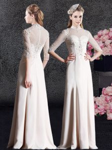 Artistic Floor Length Column/Sheath Half Sleeves Champagne Mother Of The Bride Dress Zipper