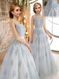 Scoop Sleeveless Lace Up Mother Of The Bride Dress Grey Tulle