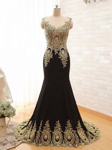 Captivating Black Mother Of The Bride Dress Prom and For with Beading and Appliques Scoop Sleeveless Brush Train Side Zipper