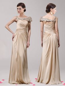 Elastic Woven Satin Asymmetric Sleeveless Side Zipper Beading Mother Of The Bride Dress in Champagne