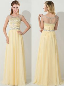 Glorious Scoop Gold Sleeveless Beading Floor Length Mother Of The Bride Dress