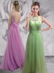 With Train Lilac Mother Of The Bride Dress Bateau Sleeveless Brush Train Backless