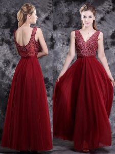 Exquisite Wine Red V-neck Neckline Beading Mother Of The Bride Dress Sleeveless Side Zipper