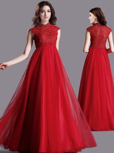 Floor Length Empire Cap Sleeves Red Mother Of The Bride Dress Zipper