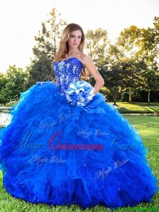 Glittering Strapless Sleeveless Tulle 15 Quinceanera Dress Beading and Ruffles Lace Up
