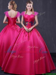 Sophisticated Cap Sleeves Lace Up Floor Length Appliques 15 Quinceanera Dress