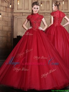 Hot Selling Short Sleeves Zipper Floor Length Appliques 15th Birthday Dress