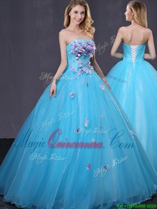 Affordable Sleeveless Appliques Lace Up Quinceanera Dress