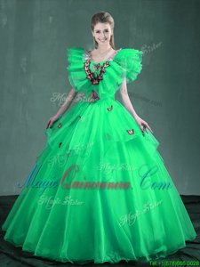 Super Ball Gowns Ball Gown Prom Dress Turquoise and Apple Green Square Organza Sleeveless Floor Length Lace Up