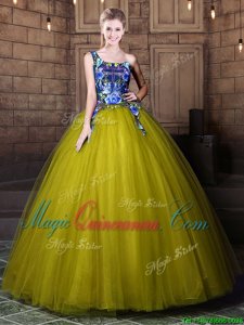 High Quality One Shoulder Sleeveless Pattern Lace Up Sweet 16 Quinceanera Dress