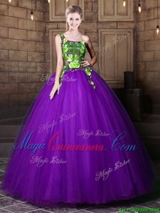 High Quality Eggplant Purple One Shoulder Neckline Pattern Sweet 16 Dress Sleeveless Lace Up