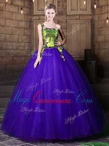 Amazing One Shoulder Tulle Sleeveless Floor Length Sweet 16 Quinceanera Dress and Pattern