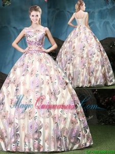 Straps Straps Appliques and Pattern 15 Quinceanera Dress Multi-color Lace Up Sleeveless Floor Length