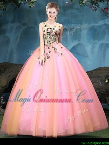 Custom Fit Sleeveless Lace Up Floor Length Appliques Vestidos de Quinceanera