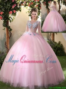 Fashion Scoop Tulle Long Sleeves Floor Length Quinceanera Dress and Appliques