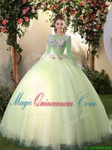 Ideal Scoop Long Sleeves Appliques Lace Up Quinceanera Dresses