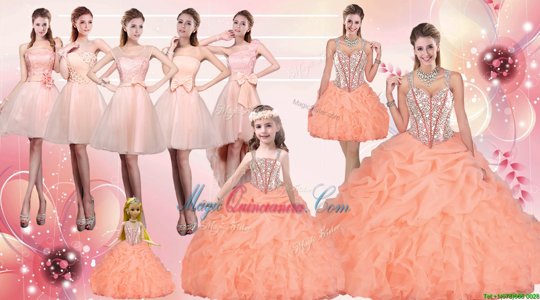 Orange Lace Up Sweet 16 Dresses Beading and Ruffles Sleeveless Floor Length