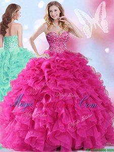 Organza Sleeveless Floor Length Ball Gown Prom Dress and Beading and Ruffles