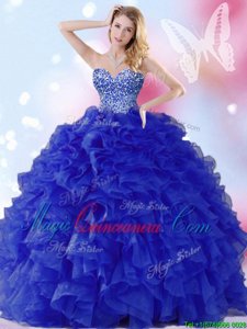 Gorgeous Royal Blue Sleeveless Organza Lace Up Ball Gown Prom Dress for Military Ball and Sweet 16 and Quinceanera
