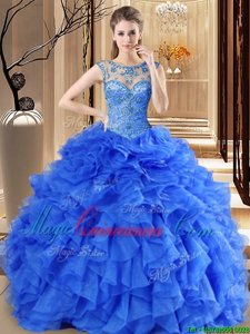 Superior Scoop Sleeveless Lace Up Floor Length Beading and Ruffles 15 Quinceanera Dress
